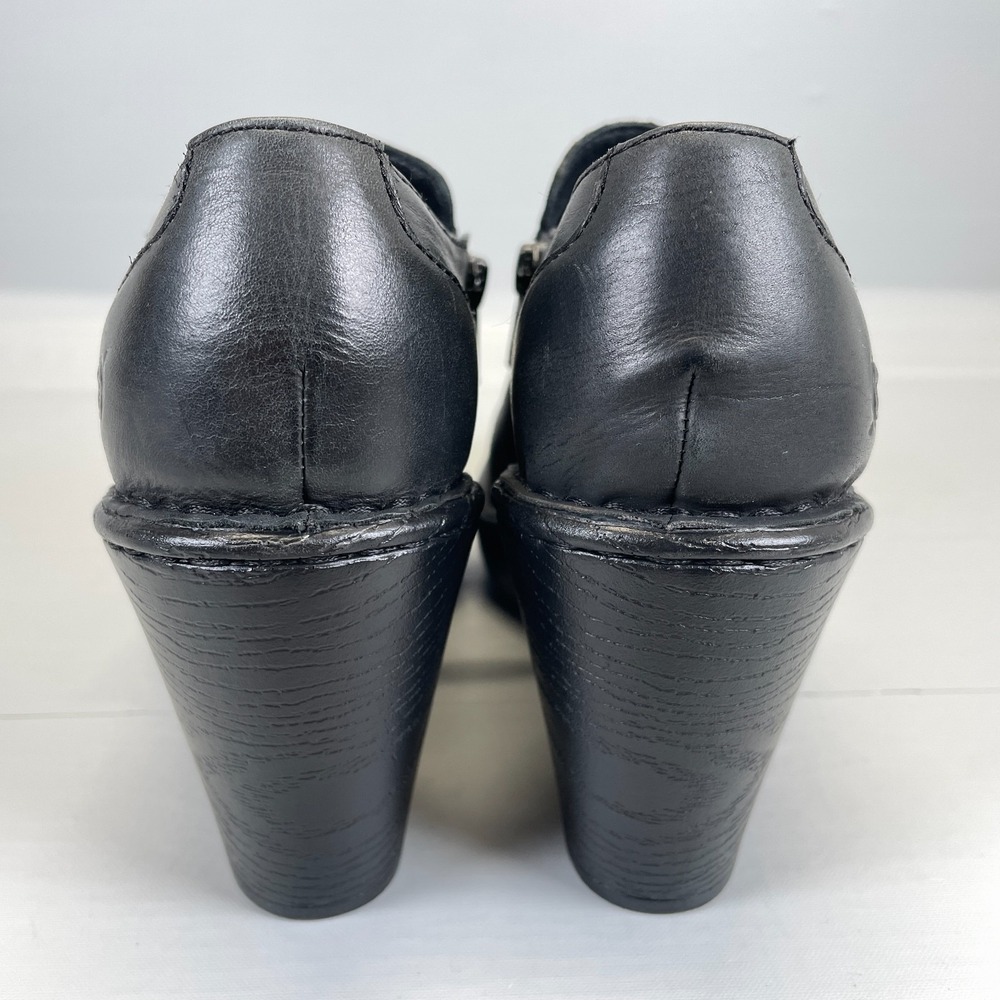 Born Wedge Shoes Womens Size 8 M Black Leather Zip Up Casual Dressy Clogs - Picture 5 of 11